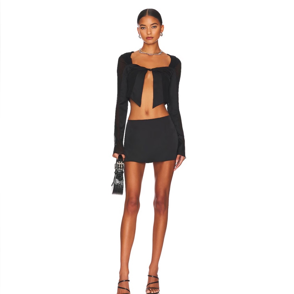 GUIZIO BLACK SATIN MINI SKIRT
